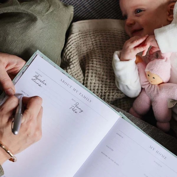 Baby Journal in Box - First Year Record Book (seafoam green)