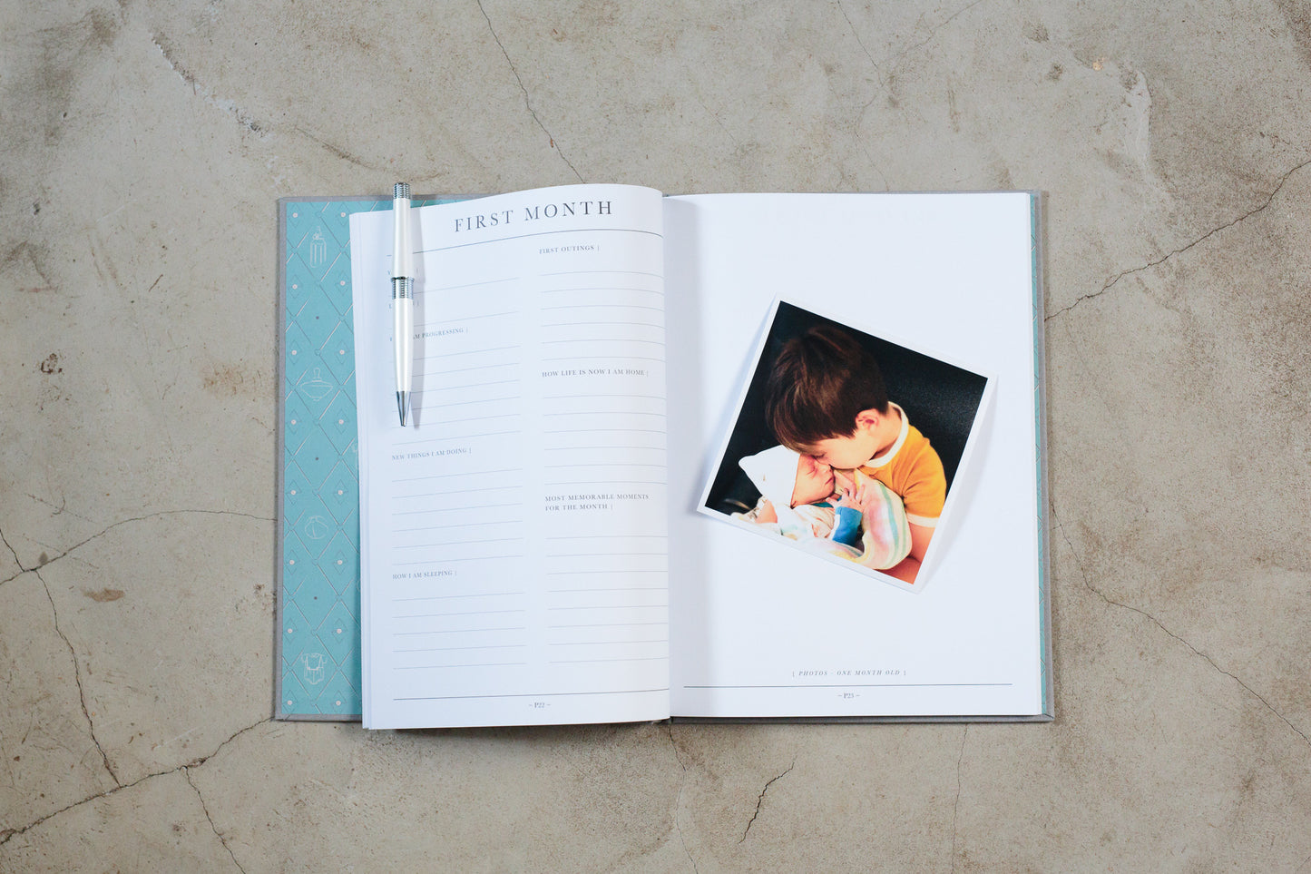 Baby journal for the first five years, recording baby milestones and memories